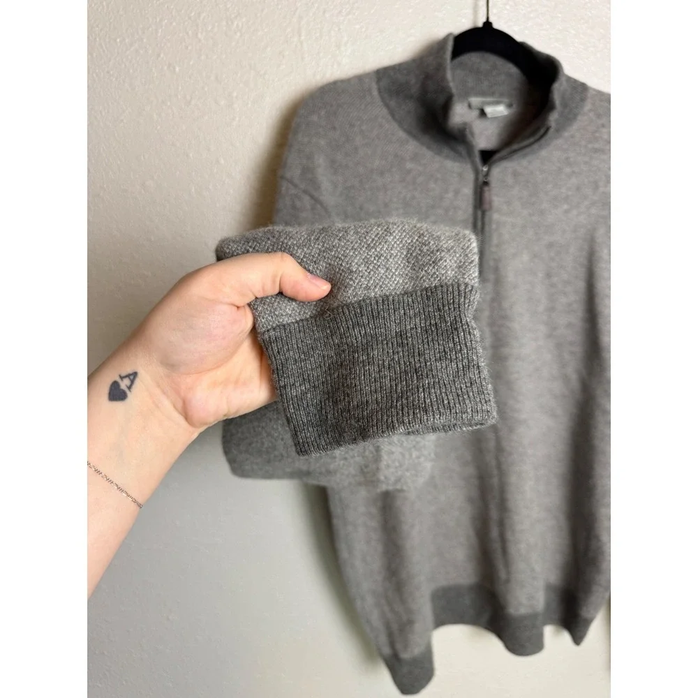 Phenix Men's 100% Cashmere Grey Quarter Zip Sweater‎ XL Funnel Neck Luxury Knit